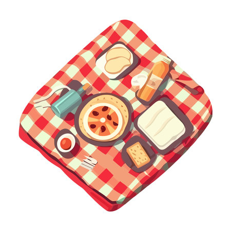 Fresh meal picnic on checked tableclothのイラスト素材