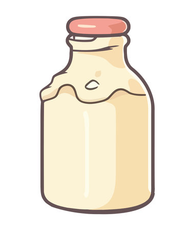Organic milk in glass jar, labeled freshのイラスト素材