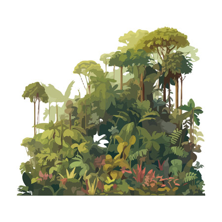 Green leaves and blossoms in landscapeのイラスト素材