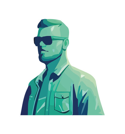 Modern man in green jacket and sunglassesのイラスト素材