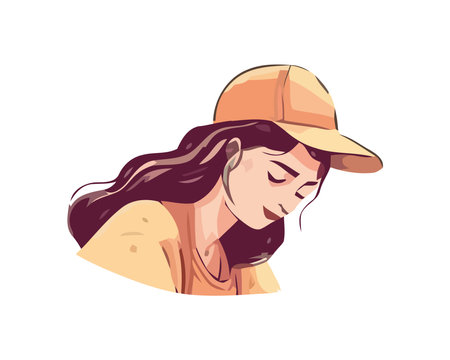 Young woman in sport cap smiling joyfullyのイラスト素材