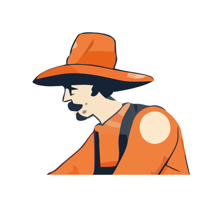 One person working outdoors wearing orange capのイラスト素材