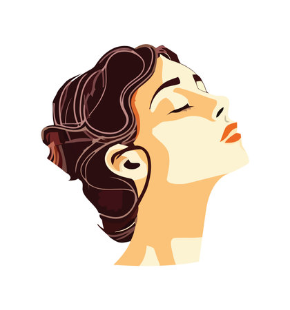 Smiling woman with cute hairstyles in profile viewのイラスト素材
