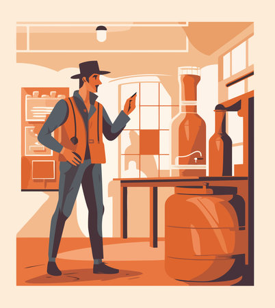 One cowboy standing holding a drinkのイラスト素材