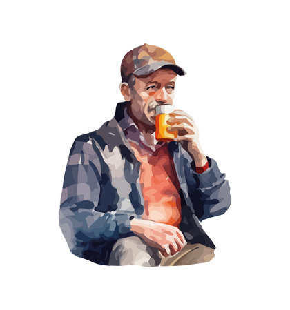 One man sitting, holding coffee mugのイラスト素材