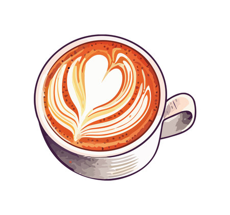 Frothy cappuccino in heart shaped coffee cupのイラスト素材