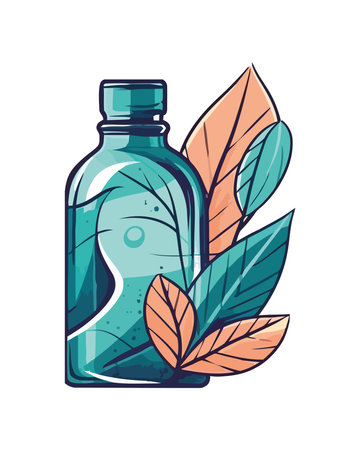 Organic plant medicine in glass bottleのイラスト素材