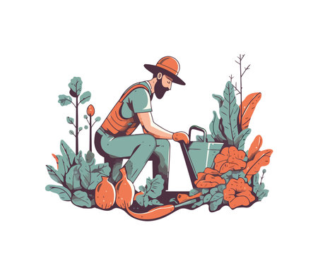 One farmer planting organic vegetablesのイラスト素材