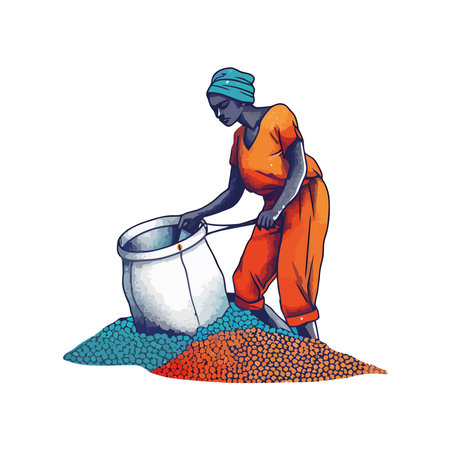 Afro Woman holding bowl of organic foodのイラスト素材