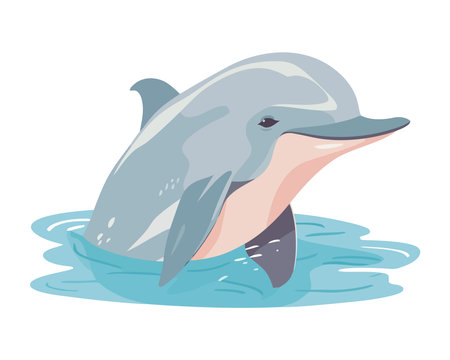 Cute dolphin swimming in icy arctic watersのイラスト素材