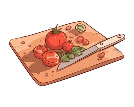 Fresh tomato salad on rustic cutting boardのイラスト素材
