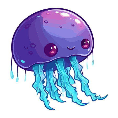 Cute cartoon jellyfish with tentacles underwaterのイラスト素材