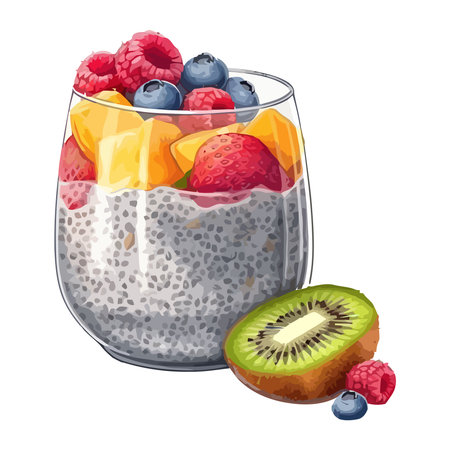 Juicy blueberries and strawberries in a bowlのイラスト素材