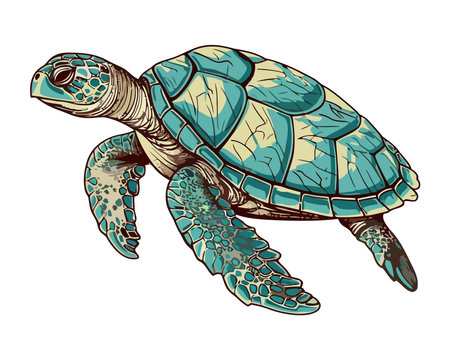 Cute sea turtle on white backdropのイラスト素材