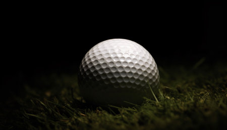 Golfer hits ball with club on green grass at night generated by artificial intelligenceの素材