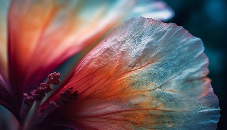 Vibrant hibiscus blossom showcases organic beauty in nature creativity generated by artificial intelligenceの素材