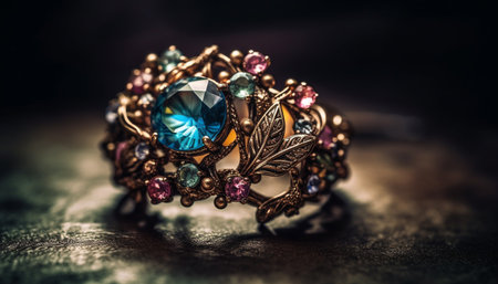 Shiny gemstones adorn antique jewelry for a glamorous personal accessory generated by artificial intelligenceの素材