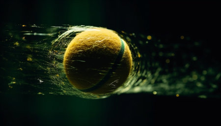 Extreme close up of tennis ball showcases blurred motion and speed generated by artificial intelligenceの素材