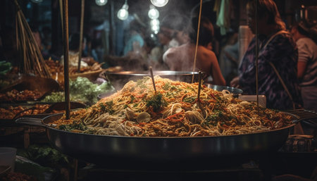 Grilled seafood and meat, cooked with spice and freshness generated by artificial intelligenceの素材