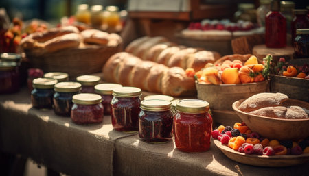 Fresh organic fruit and vegetable basket offers healthy eating variety generated by artificial intelligenceの素材