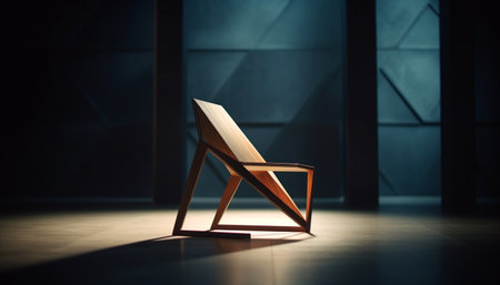 Modern chair on wooden flooring in empty apartment with blue reflection generated by artificial intelligenceの素材