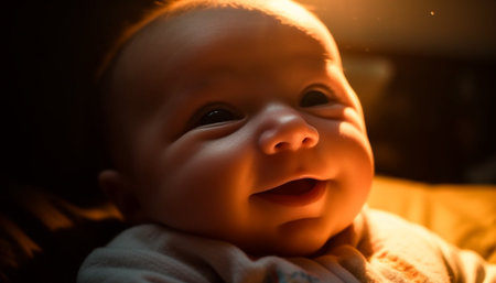 Cute baby boy smiling, bringing joy to his family new life generated by artificial intelligenceの素材