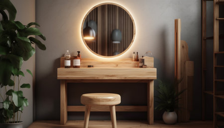 Modern elegance in a clean, comfortable domestic room with nature generated by artificial intelligenceの素材