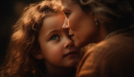 Family love embraces nature beauty, smiling and playful children generated by artificial intelligenceの素材