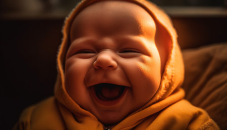 Cute baby boy wrapped in soft blanket sleeping peacefully outdoors generated by artificial intelligenceの素材