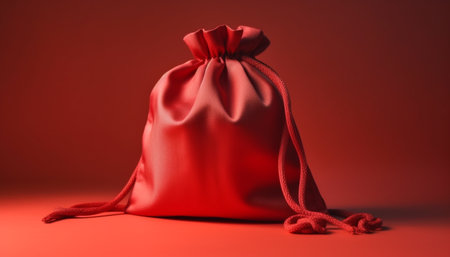 Red satin bag tied with rope, symbol of luxury gift generated by artificial intelligenceの素材