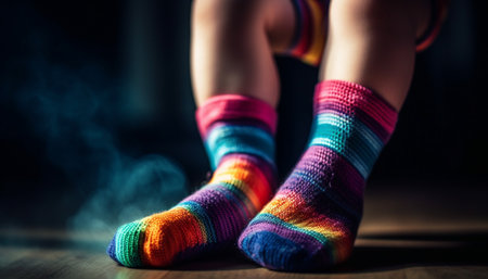 Cozy woolen socks warm up human feet on winter nights generated by artificial intelligenceの素材