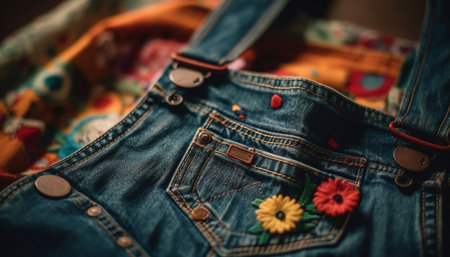 Blue denim jeans with leather pocket, modern fashion design elegance generated by artificial intelligenceの素材