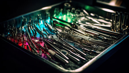 Metallic work tools in a large collection for industrial manufacturing generated by artificial intelligenceの素材