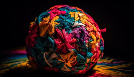 Multi colored wool ball decoration symbolizes creativity and homemade craft product generated by artificial intelligenceの素材
