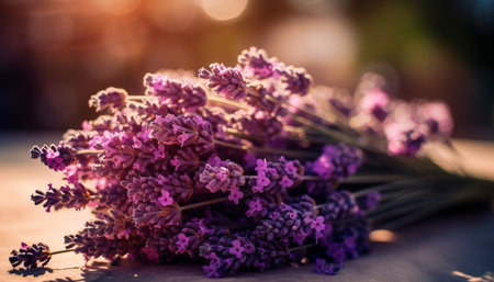 Fresh lilac bouquet, organic beauty in nature, scented aromatherapy gift generated by artificial intelligenceの素材
