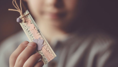 Caucasian woman hand holding cute homemade craft gift for child generated by artificial intelligenceの素材