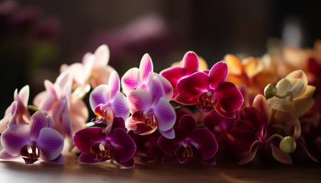 Fresh purple orchid blossom, beauty in nature, delicate petal fragility generated by artificial intelligenceの素材