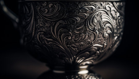 Ornate antique vase, gold colored with intricate pattern and elegant design generated by artificial intelligenceの素材