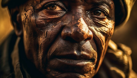 African men smiling in traditional clothing, showcasing indigenous culture generated by artificial intelligenceの素材