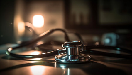 Professional cardiologist equipment on clean desk in hospital office generated by artificial intelligenceの素材
