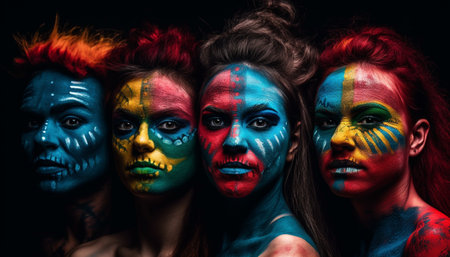 Spooky fantasy portrait of young adult with face paint creativity generated by artificial intelligenceの素材