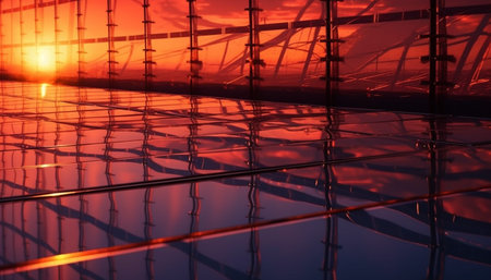 Futuristic architecture reflects modern design with abstract patterns and steel construction generated by artificial intelligenceの素材