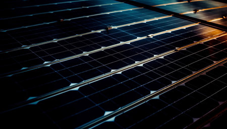 Futuristic solar power station generates clean electricity outdoors at night generated by artificial intelligenceの素材