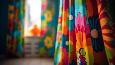 Vibrant colors of nature and cultures decorate modern domestic rooms generated by artificial intelligenceの素材