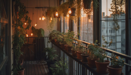Luxury city life illuminated by modern lighting equipment and lanterns generated by artificial intelligenceの素材