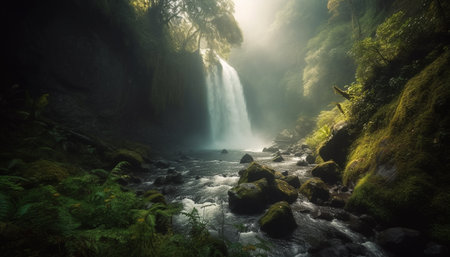 Tranquil scene of majestic mountain range in autumn natural beauty generated by artificial intelligenceの素材