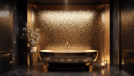 Luxury domestic bathroom design with elegant marble flooring and fixtures generated by artificial intelligenceの素材