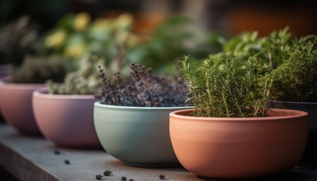 Fresh green potted plant brings nature beauty indoors for decoration generated by artificial intelligenceの素材