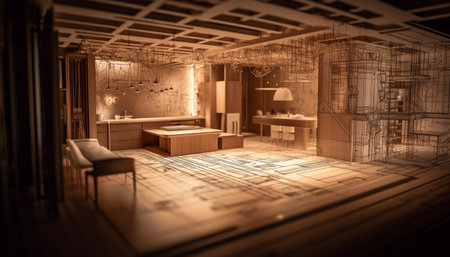 Modern loft apartment design with elegant wood flooring and comfortable chair generated by artificial intelligenceの素材