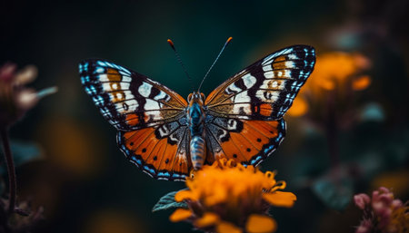 Vibrant butterfly wing showcases natural beauty in multi-colored elegance generated by artificial intelligenceの素材